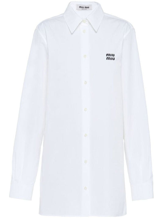 White Logo Embroidered Longline Shirt