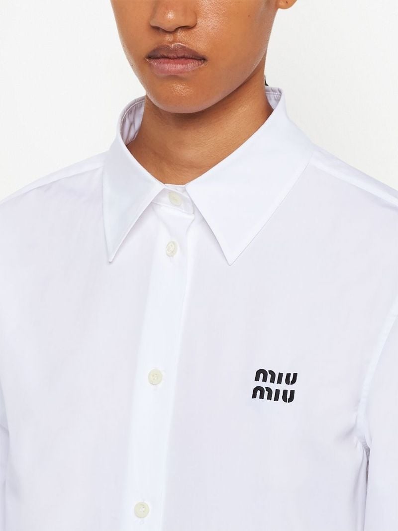 White Logo Embroidered Longline Shirt