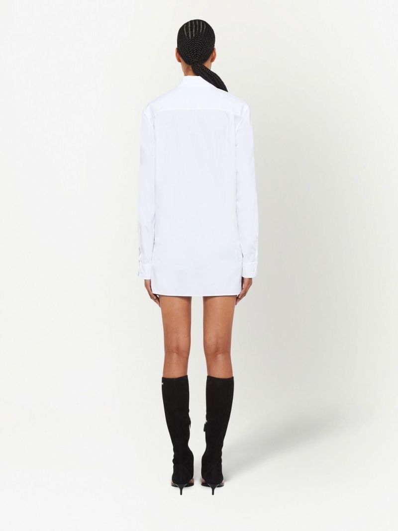 White Logo Embroidered Longline Shirt