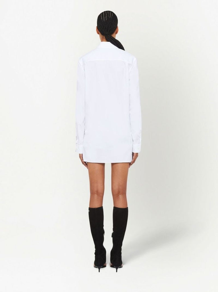 White Logo Embroidered Longline Shirt