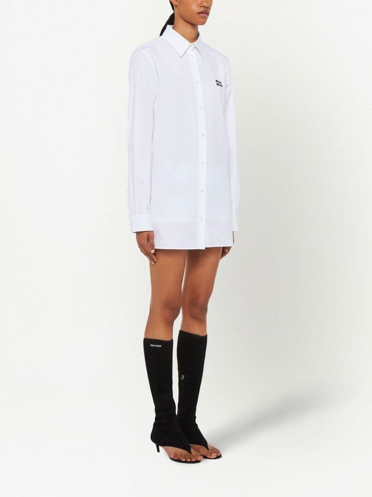 White Logo Embroidered Longline Shirt