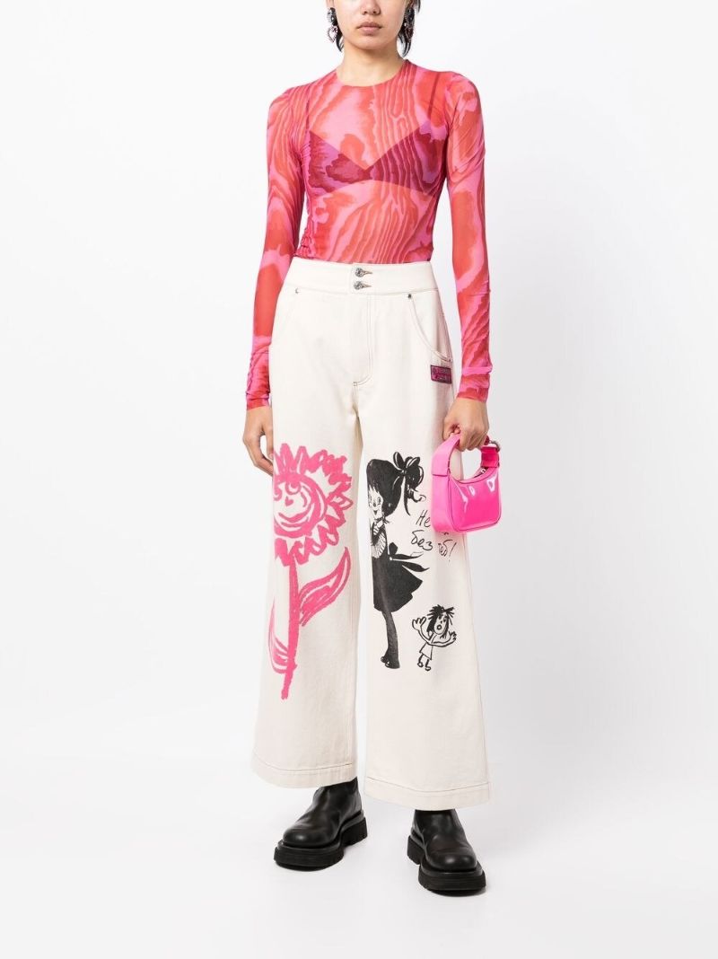 White Organic Cotton Happy Flower Trousers