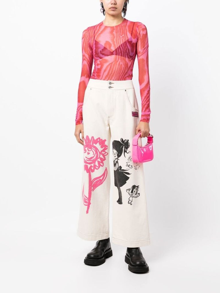 White Organic Cotton Happy Flower Trousers