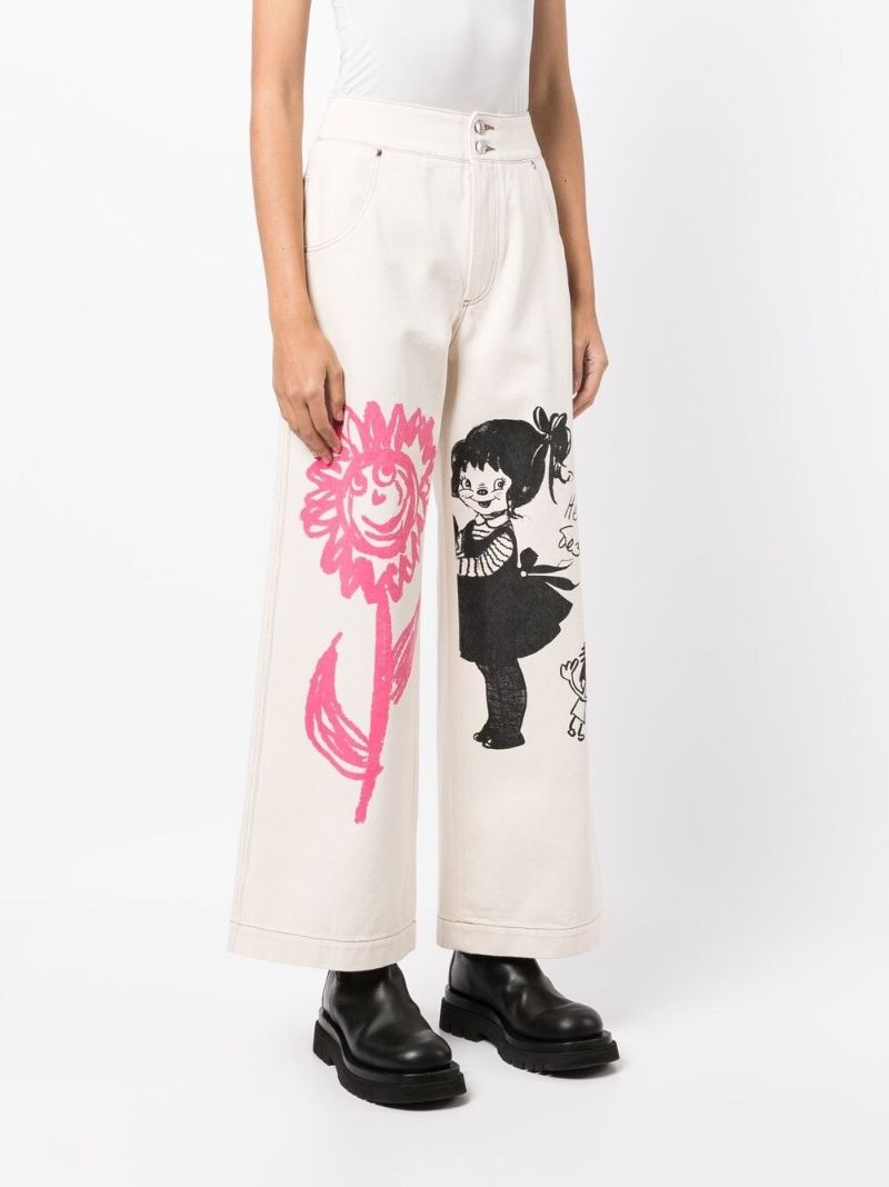 White Organic Cotton Happy Flower Trousers