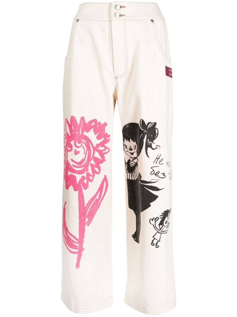 White Organic Cotton Happy Flower Trousers