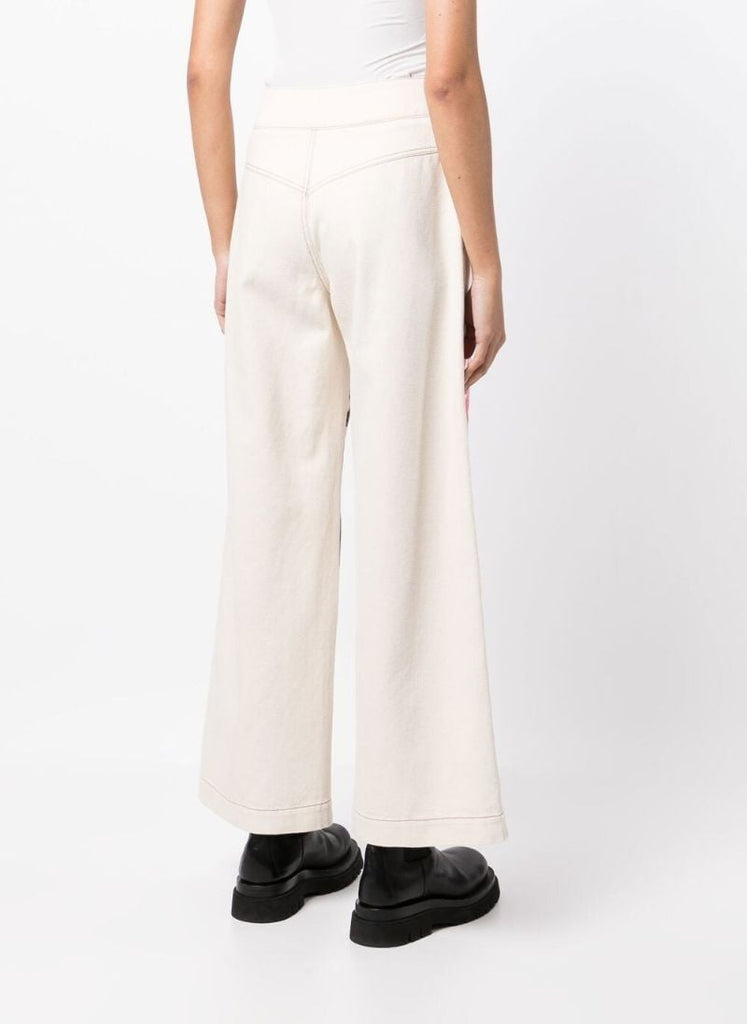 White Organic Cotton Happy Flower Trousers