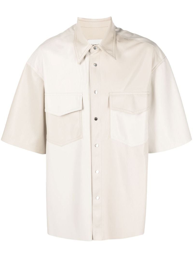 White Short-sleeved Faux Leather Shirt