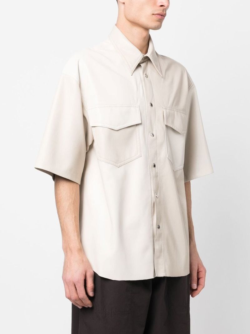 White Short-sleeved Faux Leather Shirt