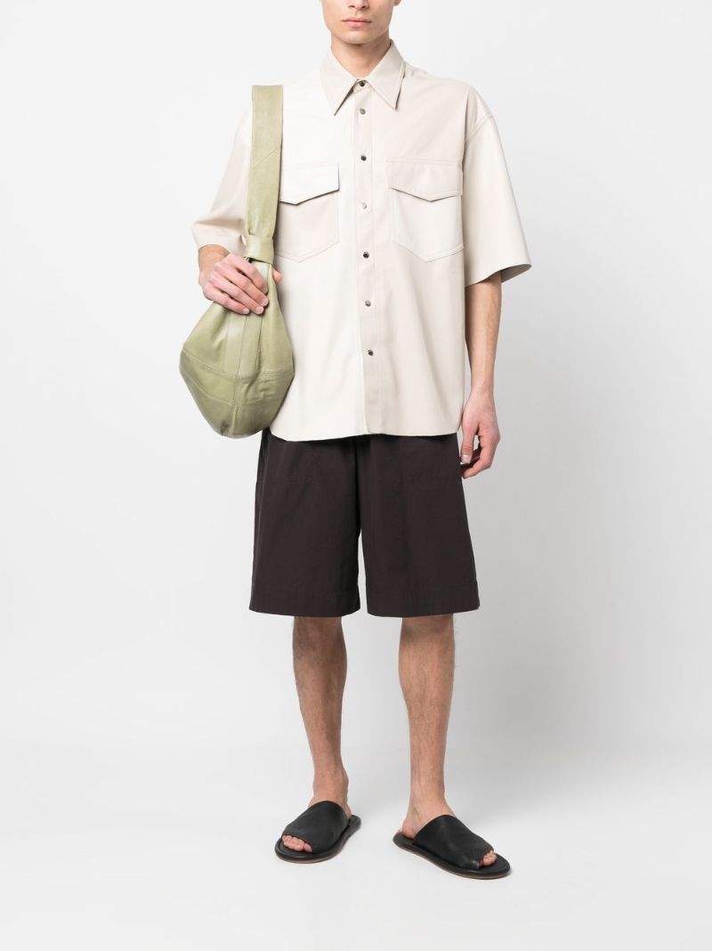 White Short-sleeved Faux Leather Shirt