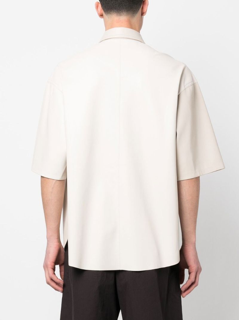 White Short-sleeved Faux Leather Shirt