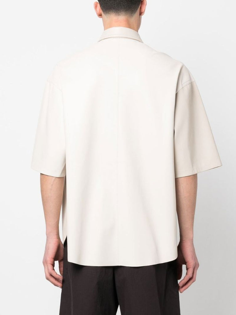 White Short-sleeved Faux Leather Shirt