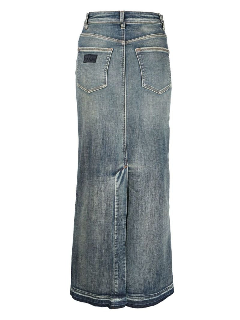 Blue Tint Edge Denim Maxi Skirt