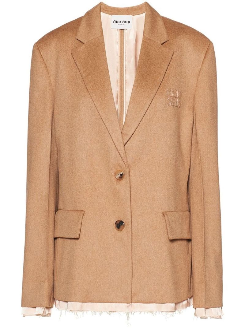 Brown Single Breasted Frayed Blazer