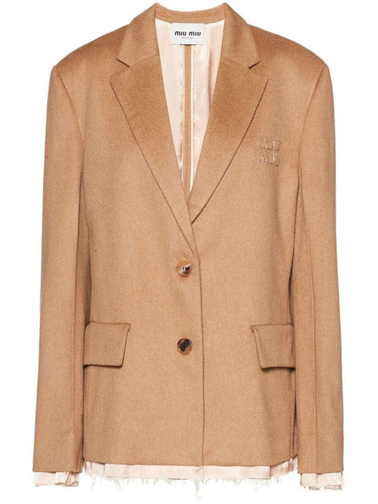 Brown Single Breasted Frayed Blazer