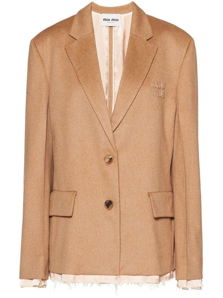 Brown Single Breasted Frayed Blazer