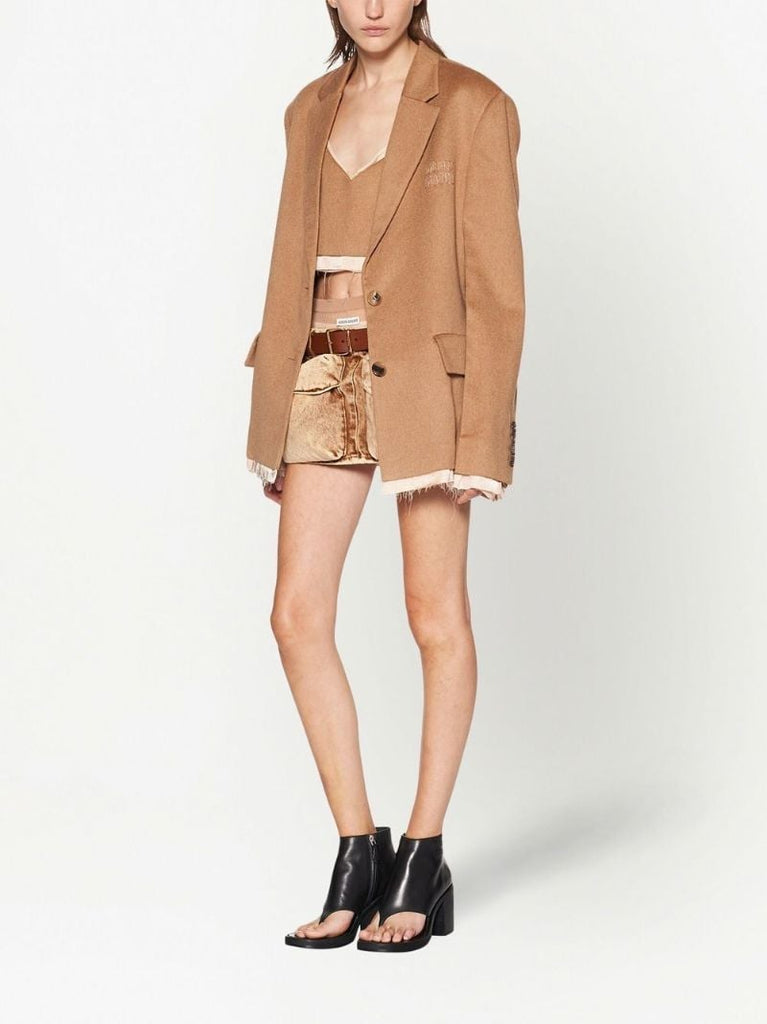 Brown Single Breasted Frayed Blazer