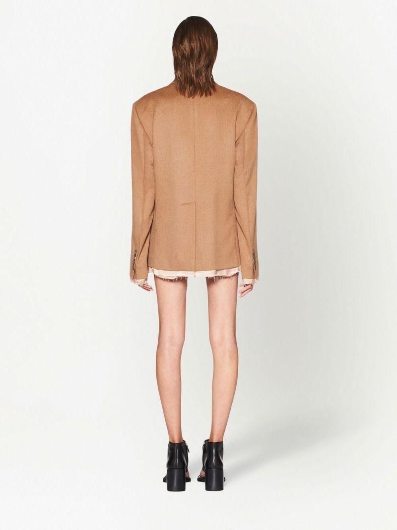 Brown Single Breasted Frayed Blazer