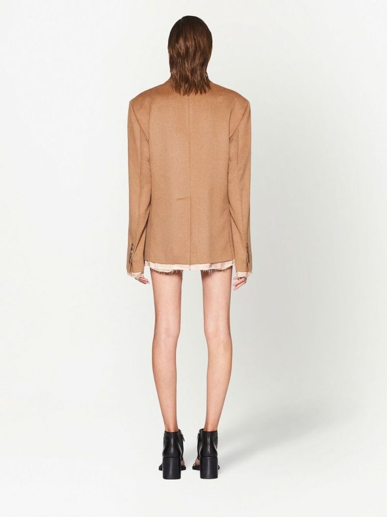 Brown Single Breasted Frayed Blazer