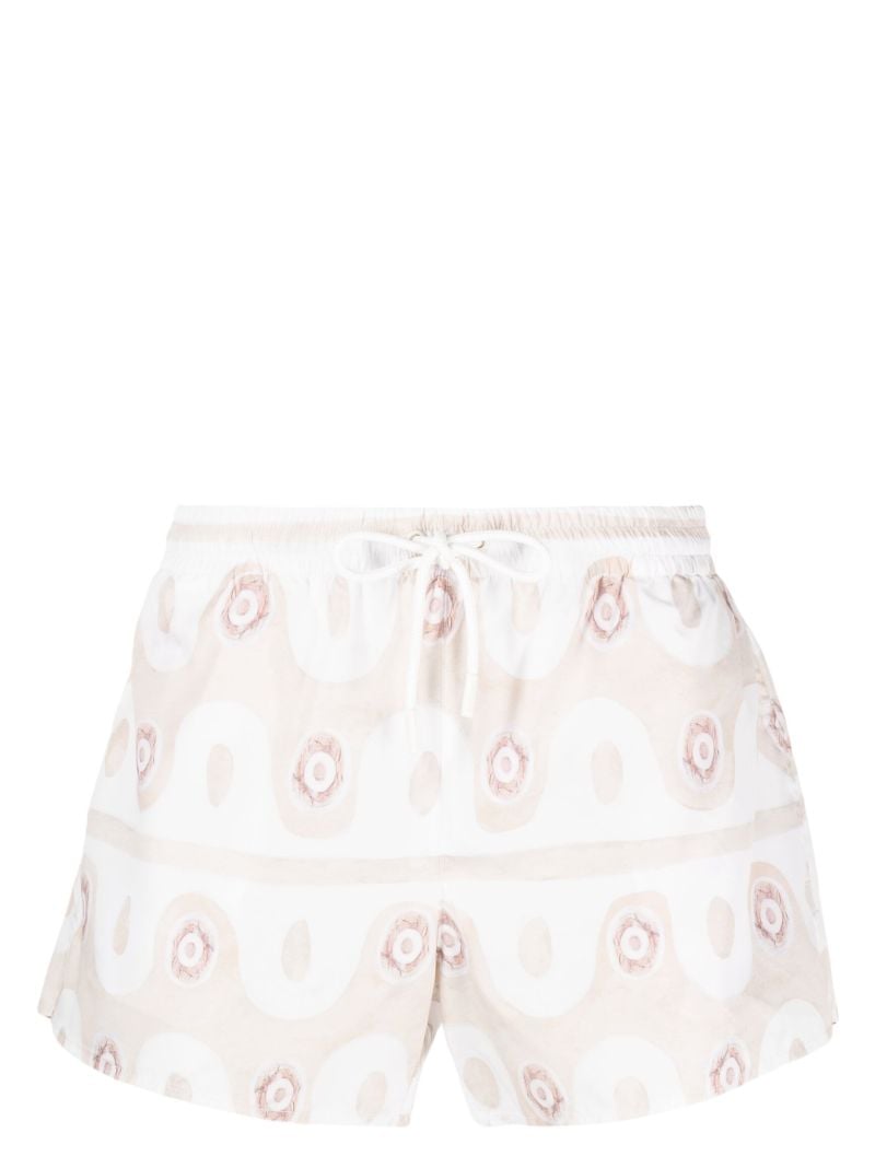 White Graphic Print Swim Shorts