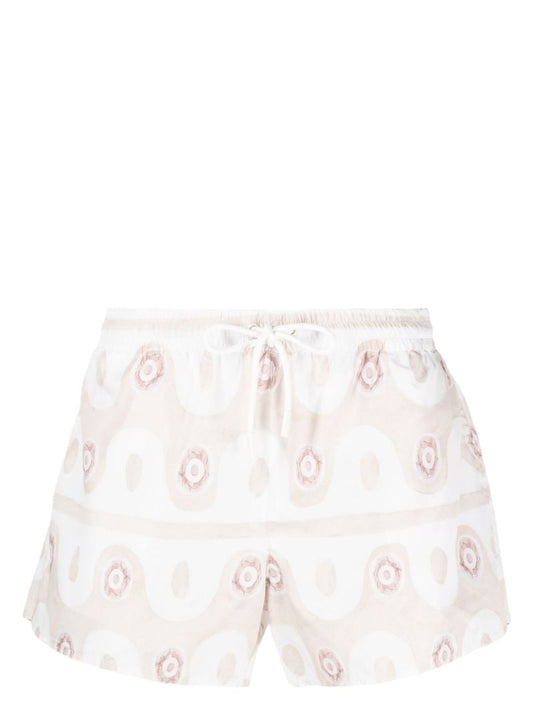White Graphic Print Swim Shorts