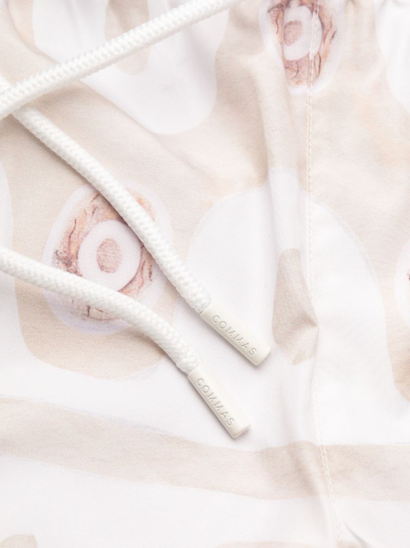 White Graphic Print Swim Shorts