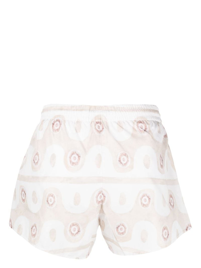 White Graphic Print Swim Shorts