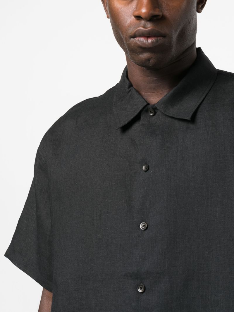 Black Short-sleeve Linen Shirt
