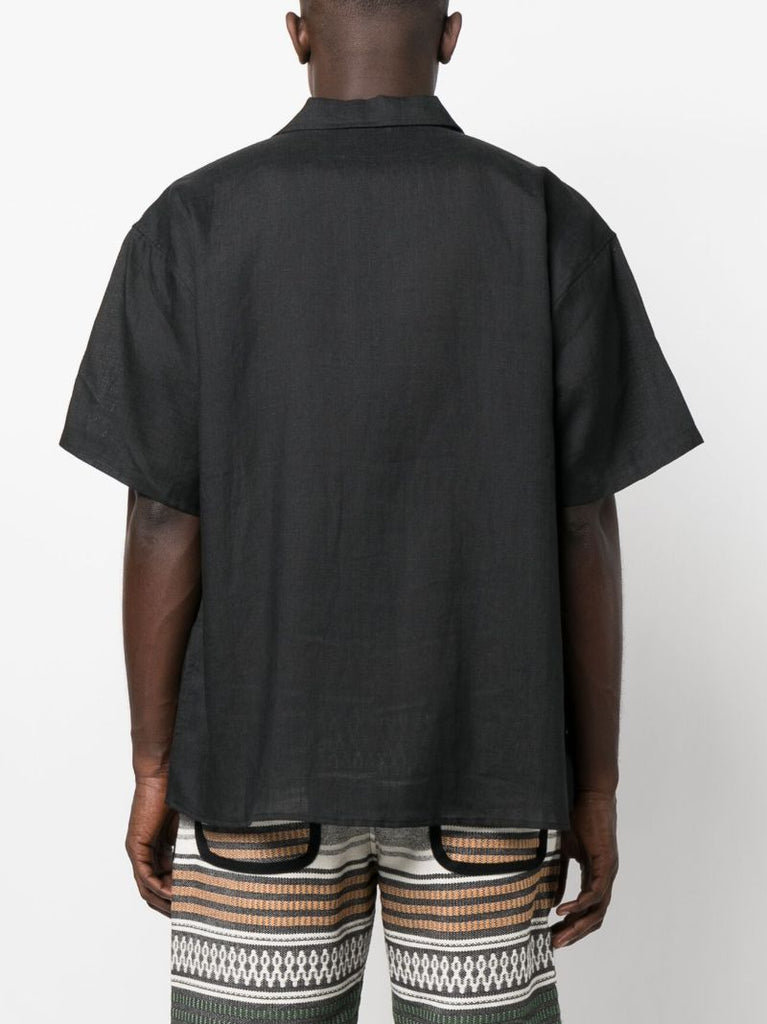 Black Short-sleeve Linen Shirt