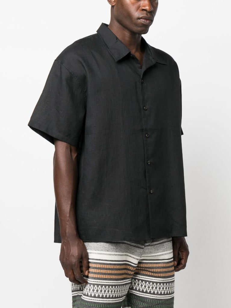Black Short-sleeve Linen Shirt