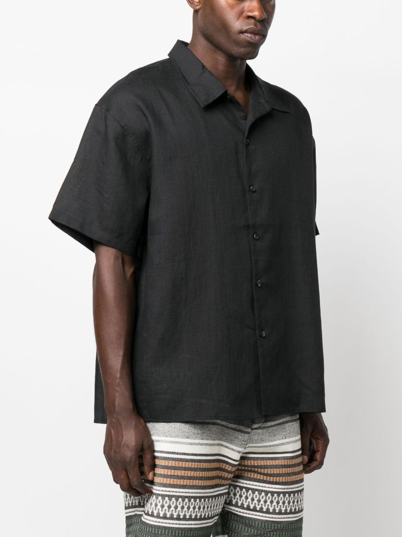 Black Short-sleeve Linen Shirt