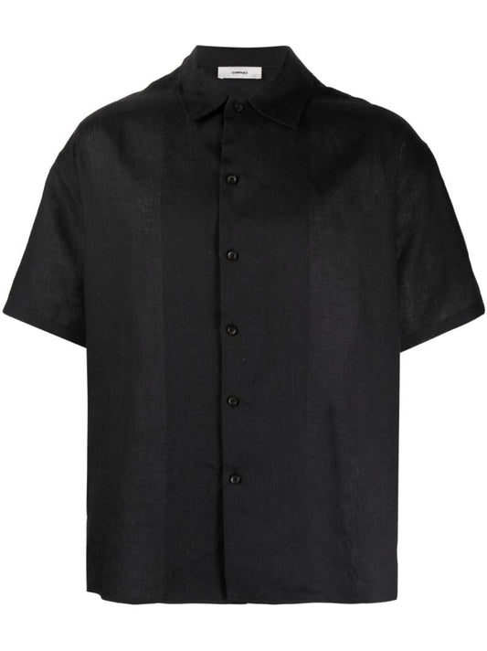 Black Short-sleeve Linen Shirt
