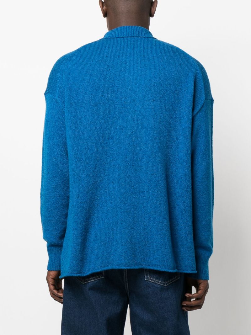 Blue Long-sleeve Knitted Polo Shirt