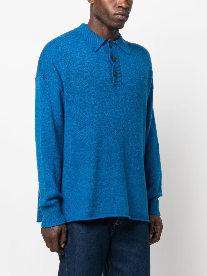 Blue Long-sleeve Knitted Polo Shirt