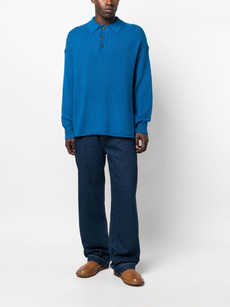 Blue Long-sleeve Knitted Polo Shirt
