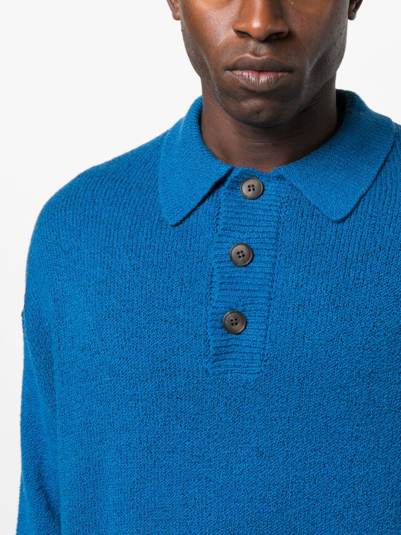 Blue Long-sleeve Knitted Polo Shirt