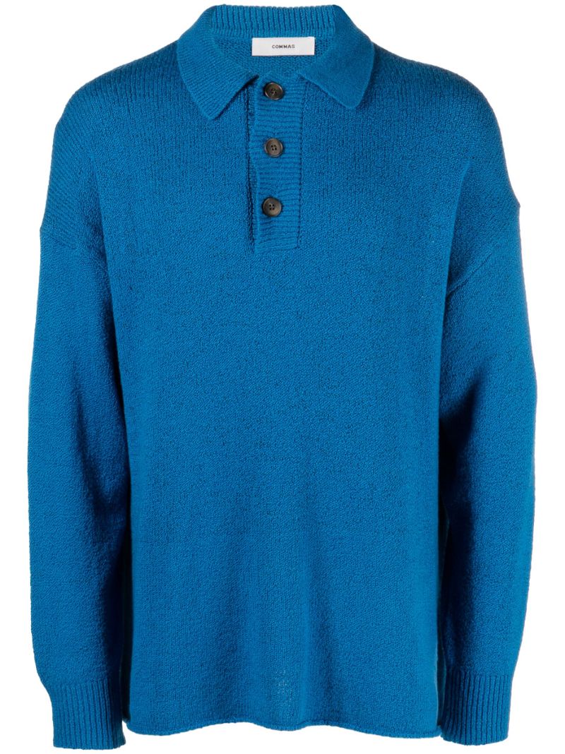 Blue Long-sleeve Knitted Polo Shirt