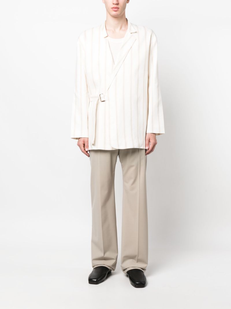 White Striped Asymmetric Robe Jacket