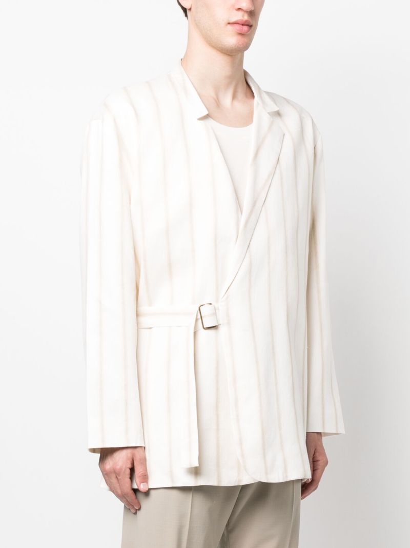 White Striped Asymmetric Robe Jacket