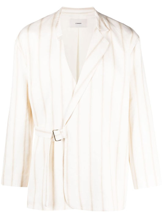 White Striped Asymmetric Robe Jacket