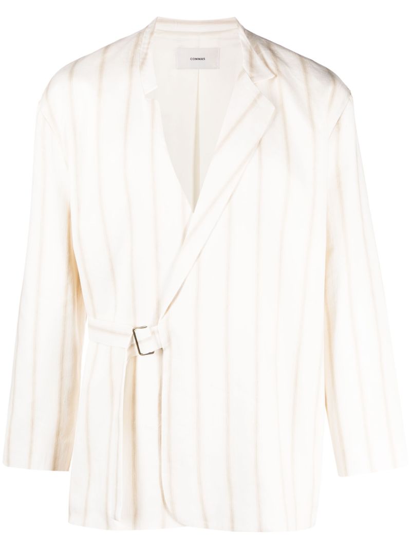 White Striped Asymmetric Robe Jacket