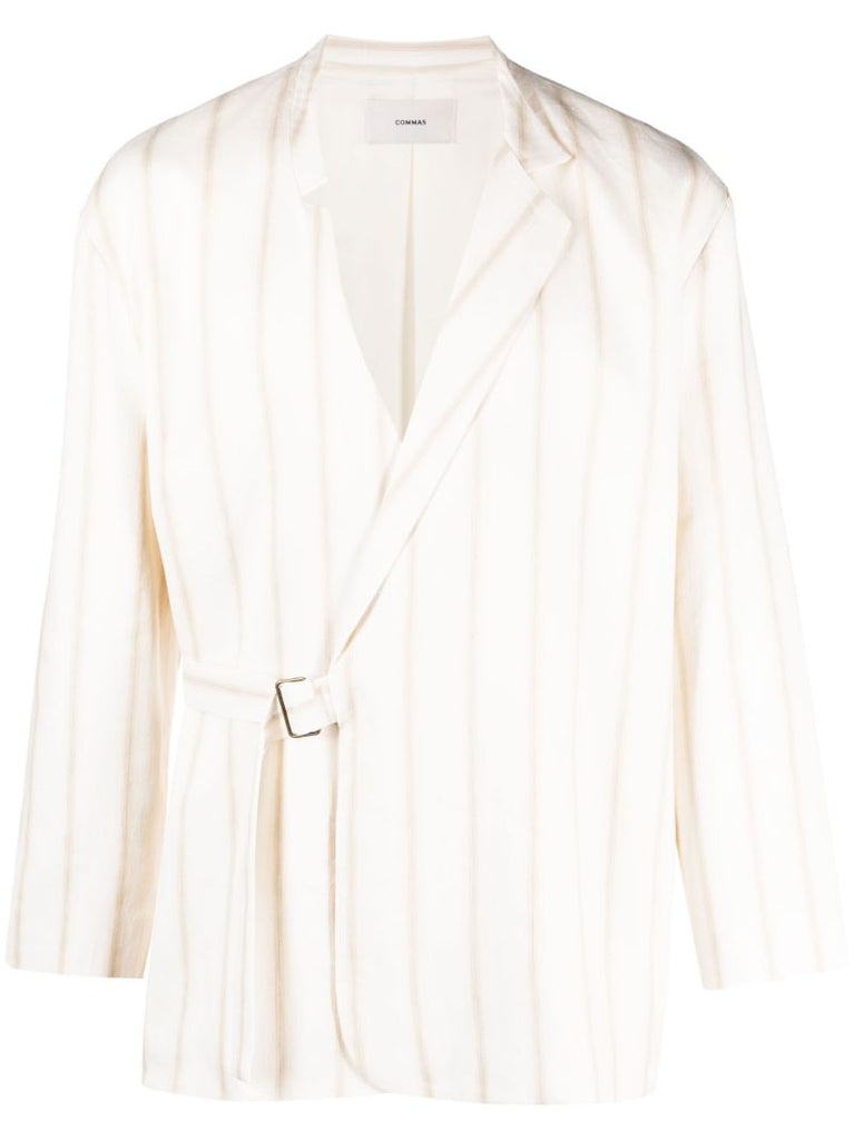 White Striped Asymmetric Robe Jacket