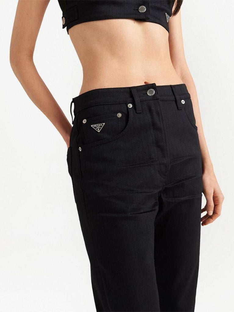 Black Straight-leg Cropped Jeans