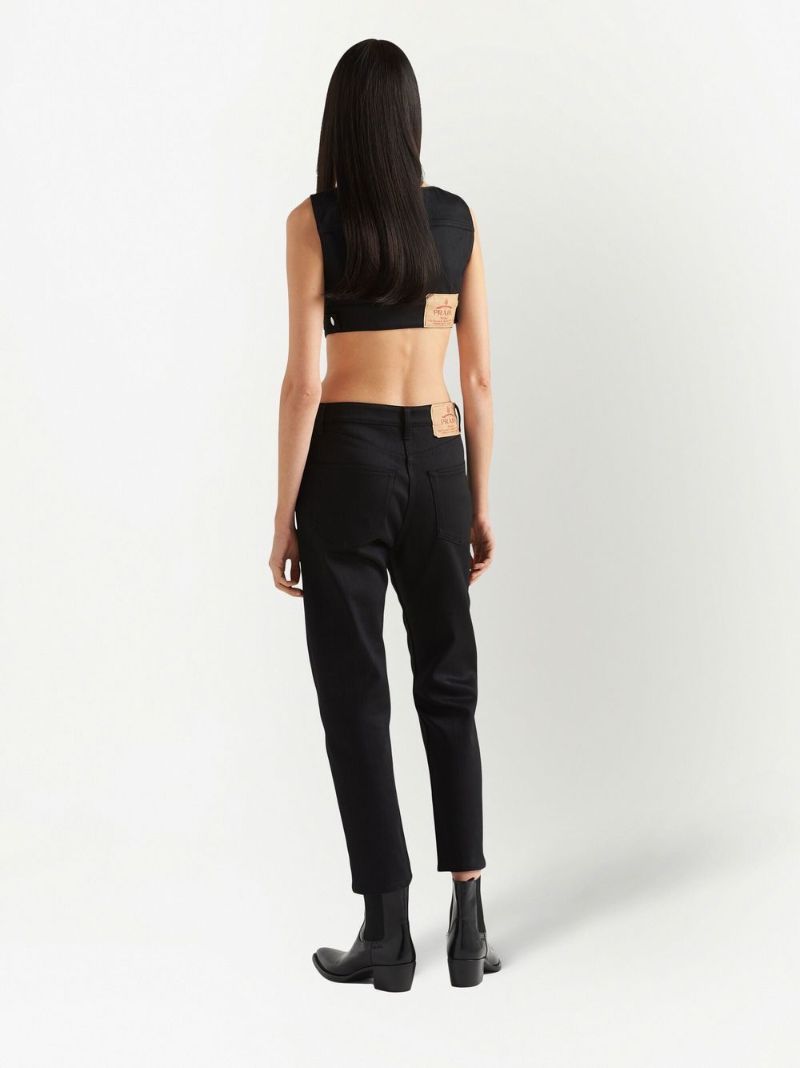 Black Straight-leg Cropped Jeans