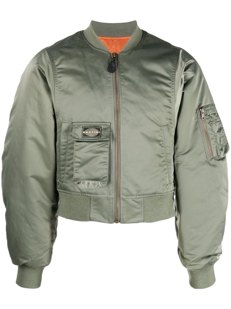 Green Cropped Bomber Jacket