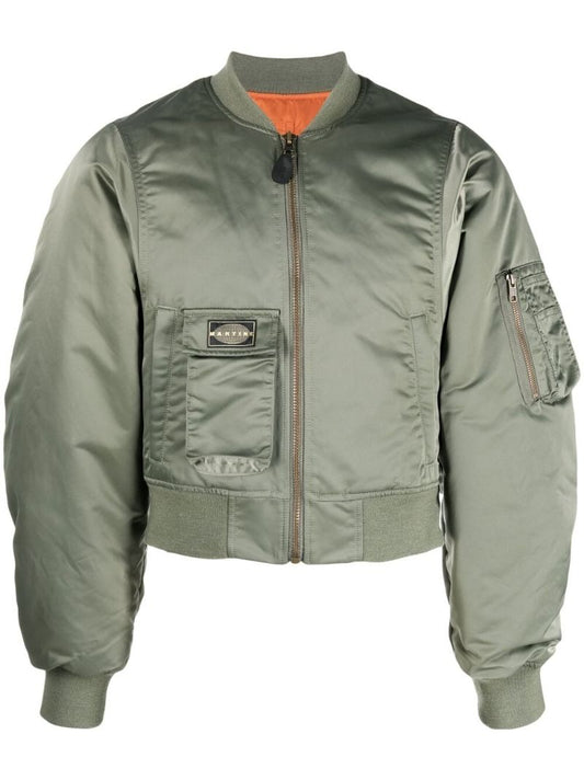 Green Cropped Bomber Jacket