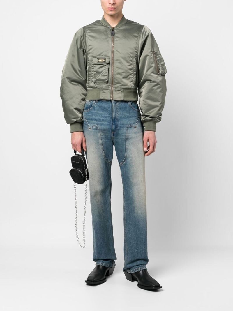 Green Cropped Bomber Jacket