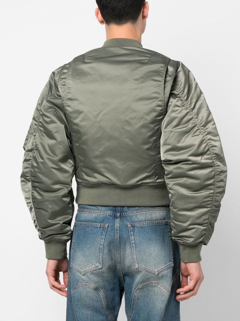 Green Cropped Bomber Jacket