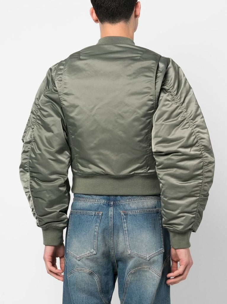 Green Cropped Bomber Jacket