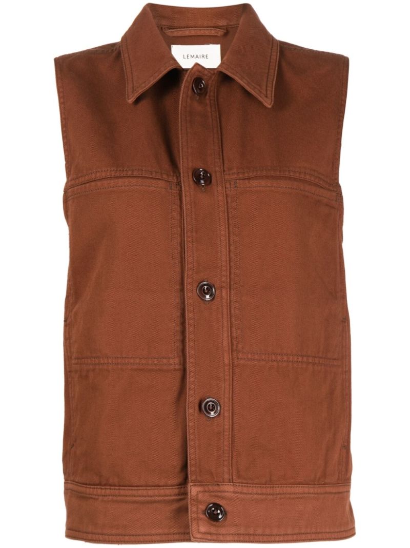 Brown Cotton Denim Vest