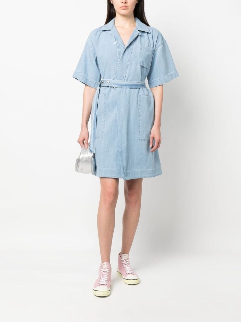 Blue Tied-waist Denim Wrap Dress
